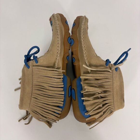 Twisted X Boots Tan Leather Fringe Moccasin Colorful Aztec Print Shoes Size 6 - Picture 9 of 10
